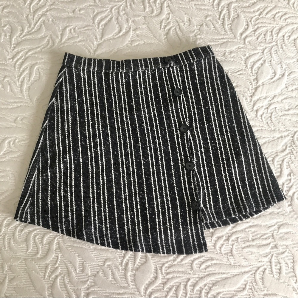Urban Outfitters Black White Striped Textured Asymmetrical Mini Skirt